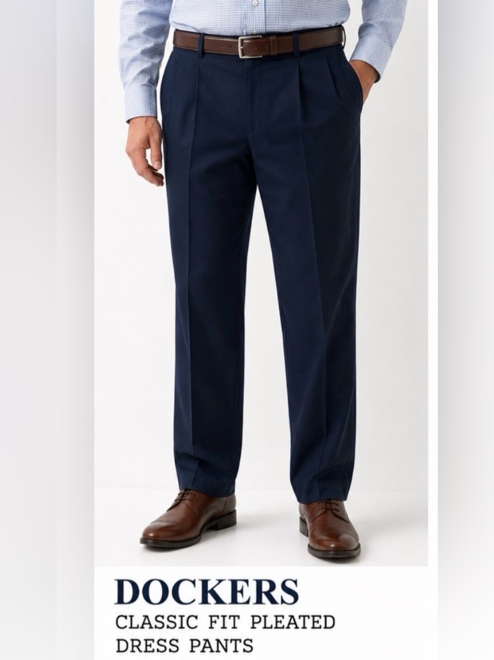 DOCKERS MEN’S NAVY BLUE PANTS SIZE 38/32 97% cotton. Pleated front.